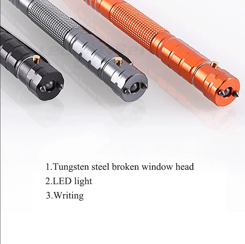 T-7 Double Tungsten Steel Head Tactical Defense Pen Glass Breaker EDC Tactical Survival Pens Multifunction LED Lighting Pen