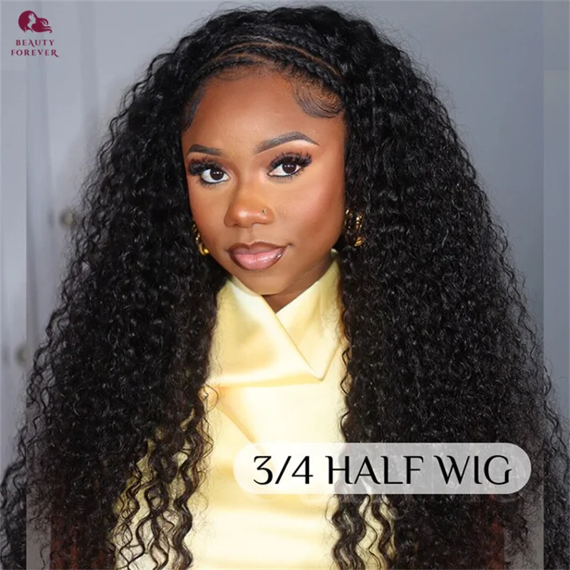 

Beautyforever Flip Over 3/4 Half Wig Water Wave Put on and Go Glueless Headband Human Hair Wig With Adjustable Drawstring