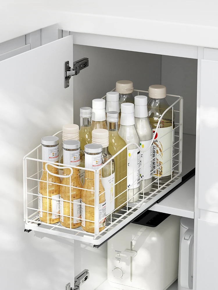 Cabinet pull-out spice rack Kitchen spice bottle, oil, salt, sauce and vinegar storage, spice products, pull basket shelf