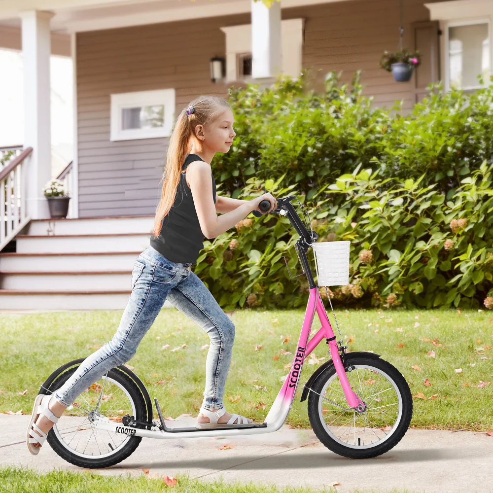 Youth Scooter, Kick Scooter with Adjustable Handlebars, Double Brakes, 16