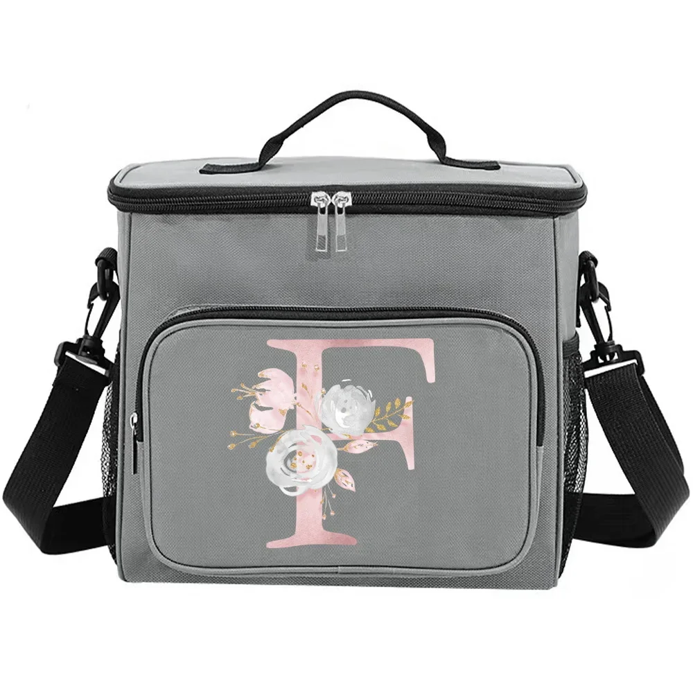 Lunch Bag for Men Original Pink Flower Printing Lunch Organizer Bag in Grey Color for Toddlers Cute and Easy-to-Clean