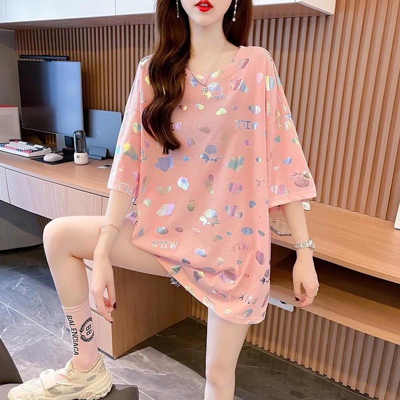 #0629 White Pink Short Sleeve T Shirt Girl Summer Harajuku Streetwear Tshirt Female Loose Printed T Shirt Femme Korean Style