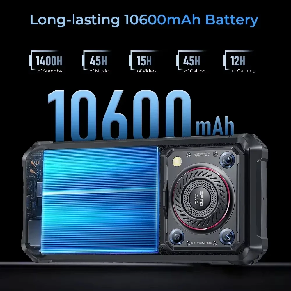 هاتف أوكيتل [WP36] المتين، ذاكرة 16 جيجابايت + 128 جيجابايت، بطارية 10600 مللي أمبير، كاميرا 13 ميجابكسل، شاشة 6.52 بوصة عالية الدقة بتقنية IPS، نظام أندرويد 13، تقنية NFC.