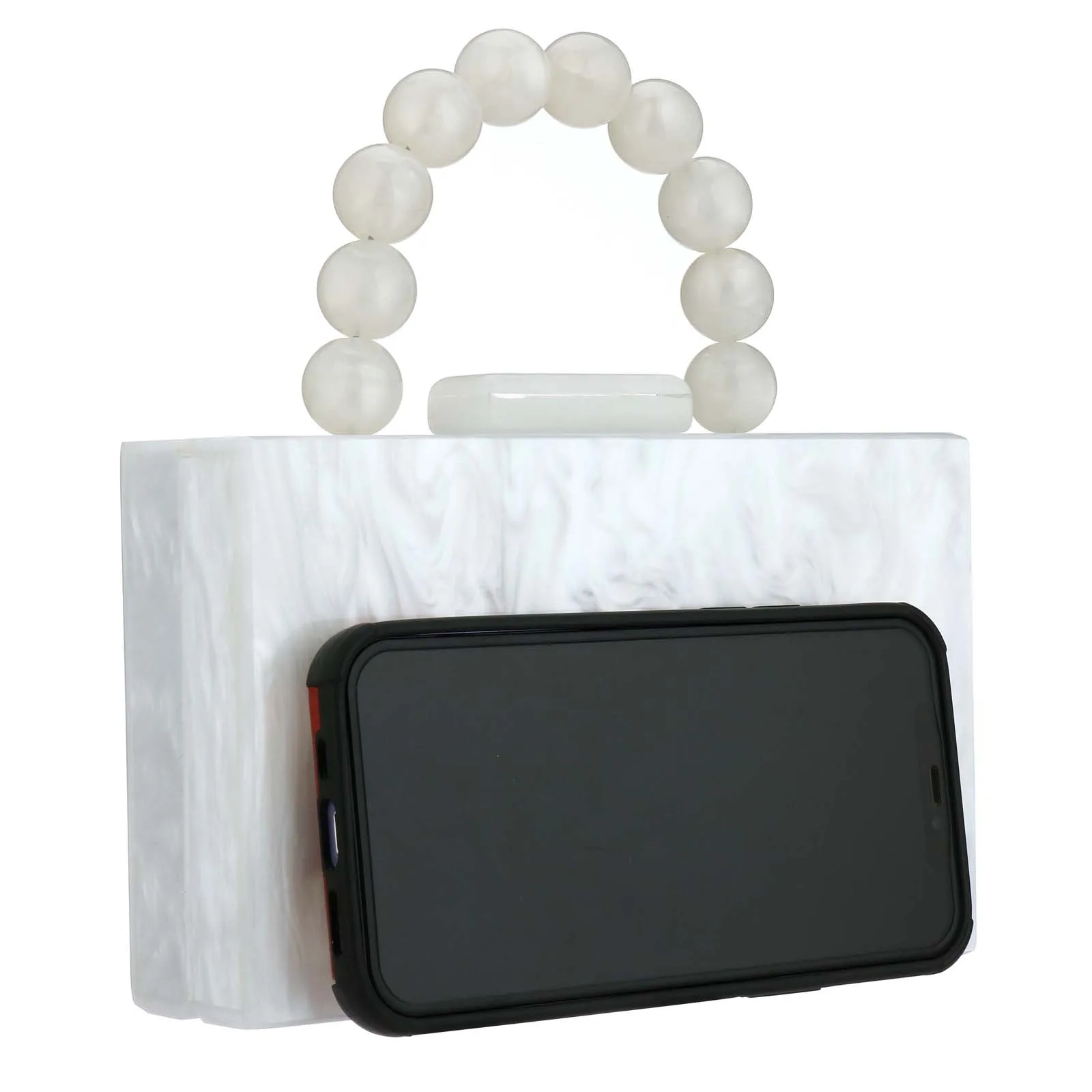 Women’s Luxury Acrylic Evening Bag Pearl Handle Crossbody Purse with Removable Chain Elegant Clutch for Cocktail & Formal Events Clear Acrylic Handbag with Pearl Handle & Chain