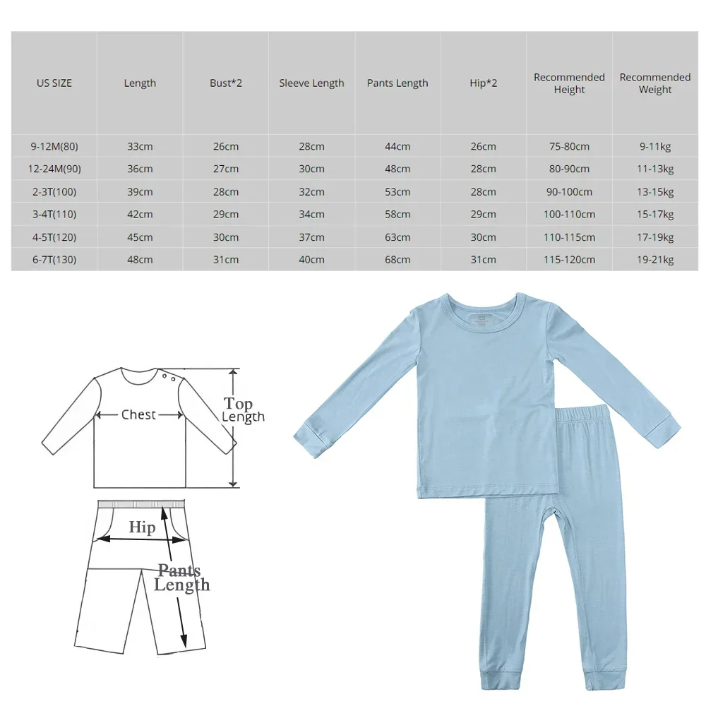 Pijama de manga longa de fibra de bambu infantil, roupa de dormir respirável para crianças, calça sólida para meninos e meninas, 2023