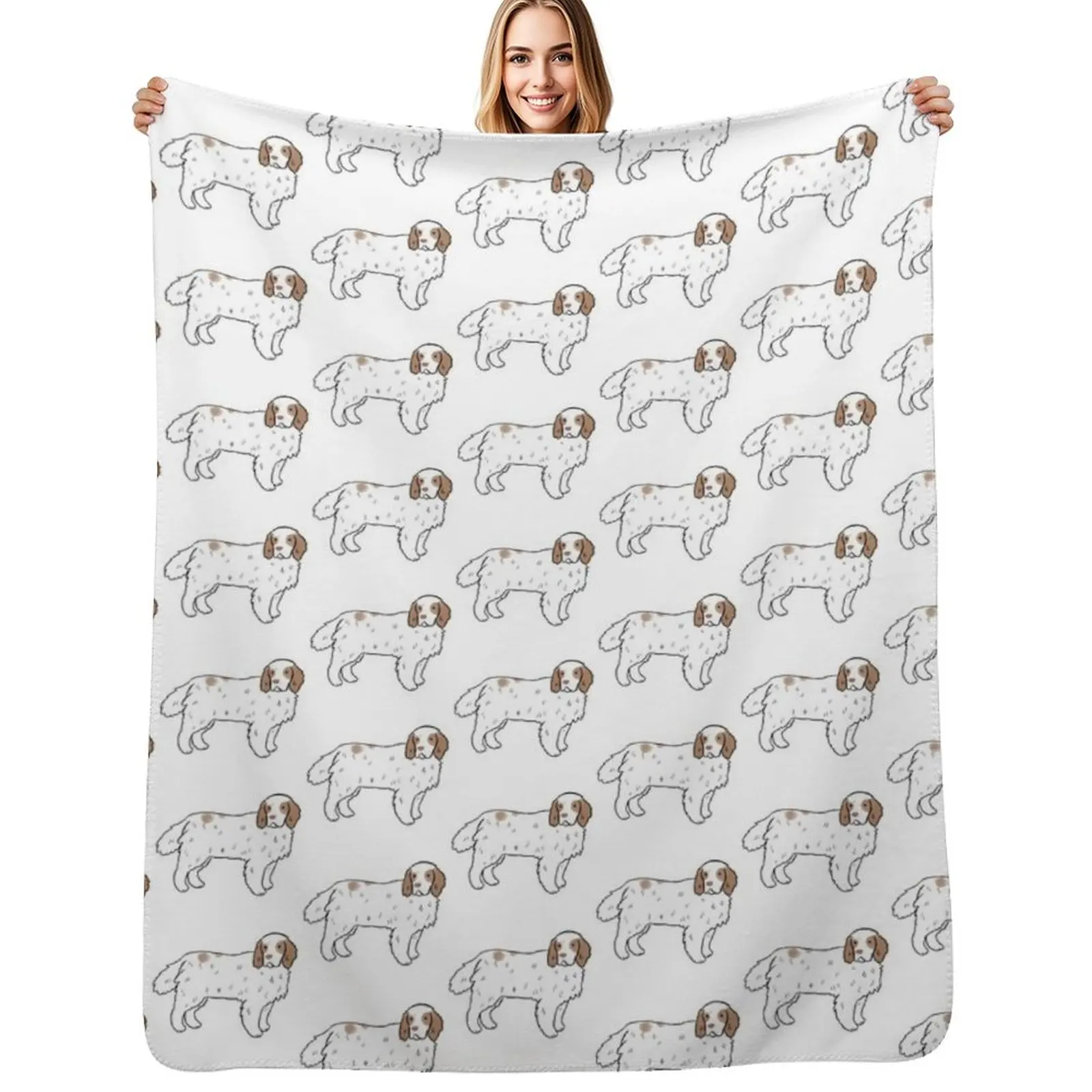 Clumber spaniel dog cute illustration Throw Blanket Cozy Throw Blanket for Bed Sofa Chair