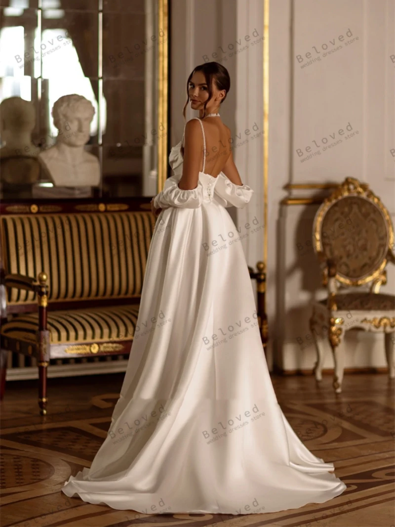 Vestidos De Novia encantadores, Vestidos De Novia De satén con hombros descubiertos, Vestidos elegantes con espalda descubierta y escote en forma De corazón personalizados