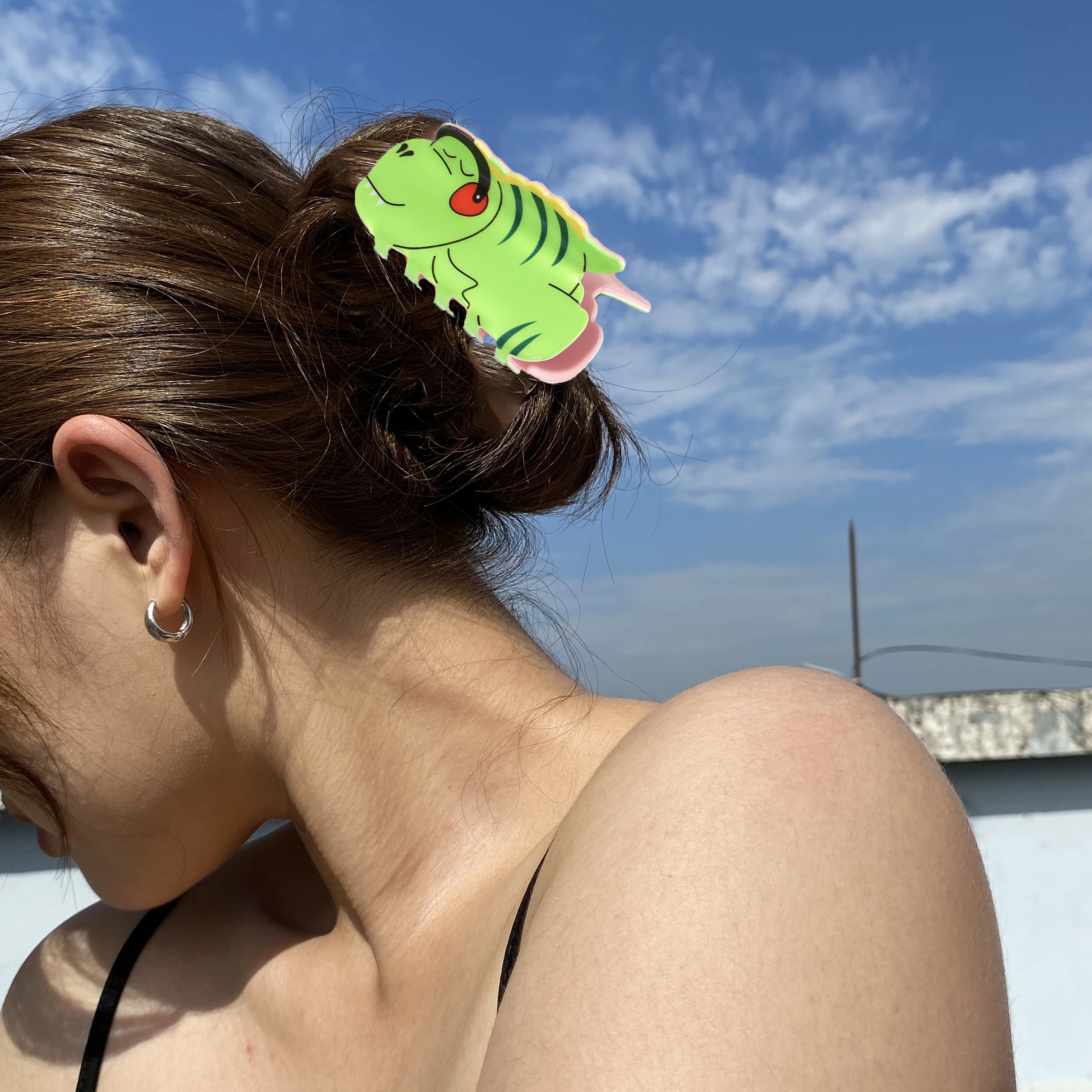

Забавная зеленая акриловая заколка для волос с динозавром для женщин и девочек, креативная нескользящая заколка для волос с хвостиком, аксессуары, головной убор для инструментов