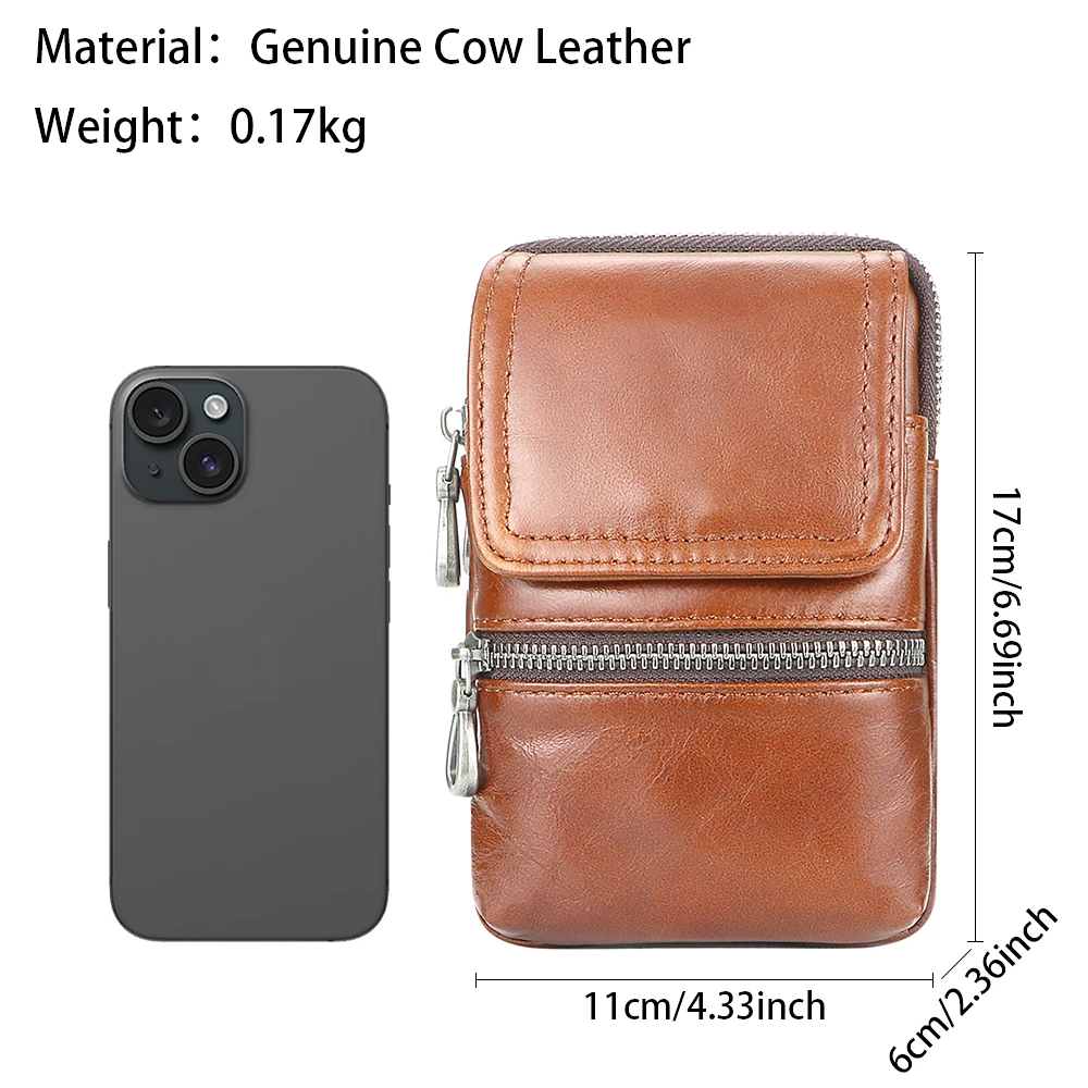 Royal Bagger Genuine Leather Outdoor Travel Waist Packs, Retro Men\'s Mobile Phone Bag with Belt 1714