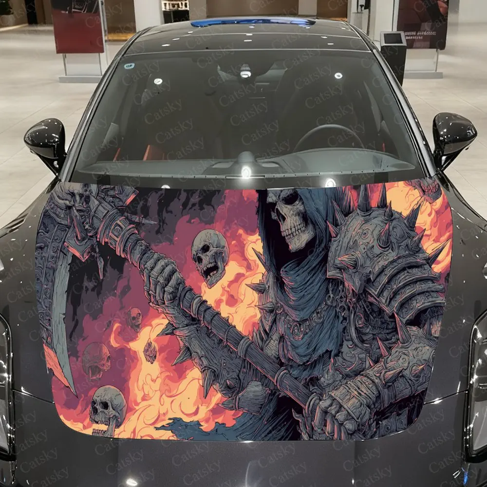 

Наклейка на автомобильный чехол Chilling Skull Grim Reaper, наклейка на автомобильный капот, водонепроницаемые и самоклеящиеся автомобильные виниловые обертывания, крутой экстерьер автомобиля