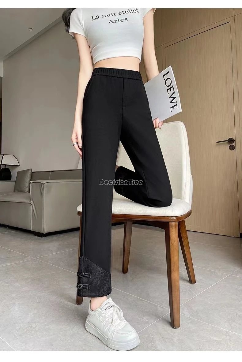 2024 over size loose chinese style pan button pants autumn new thicken nine points trousers versatile trendy straight britches