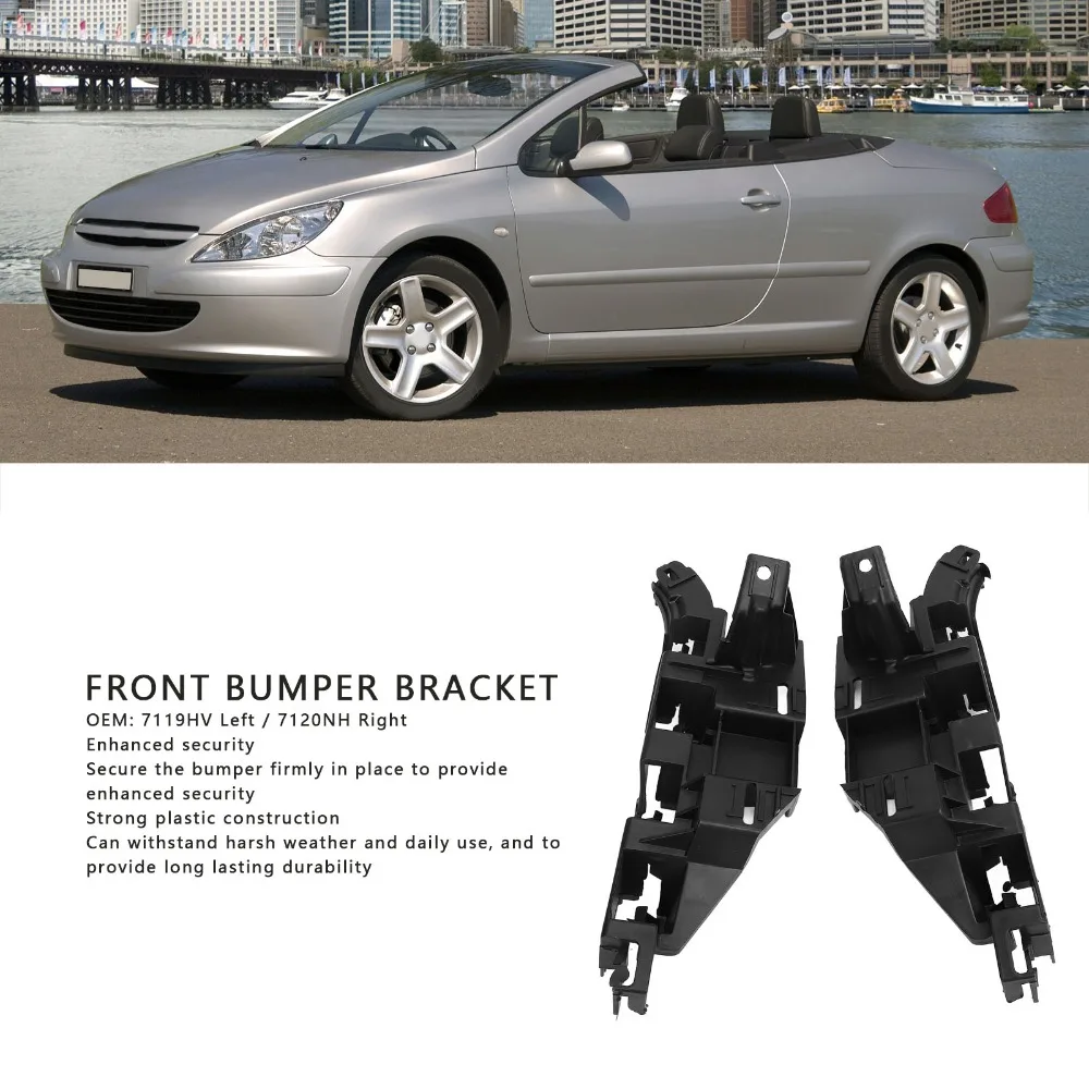 1 Pair Black Front Bumper Bracket Plastic Bumper Support Holder for 307 CC 2003-2009 / 307 SW 2002-2009