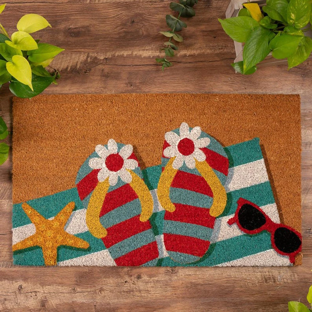 Summer Flip Flop Doormat Foot Beach Mat Durable Carpet Non Slip Backing Outdoor Entryway Rug Cute Porch Front Door Decor Gift