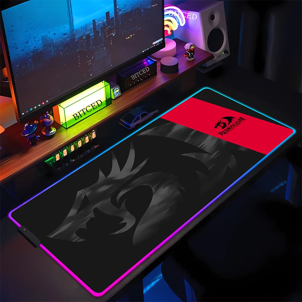 Redragon RGB-alfombrilla LED para ratón para videojuegos, alfombrilla antideslizante para teclado, accesorios de escritorio para ordenador, alfombrilla luminosa para juegos de ordenador portátil