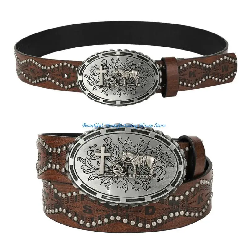 E56A Модный поясной ремень для взрослых и девочек-подростков с резной пряжкой Harajuku