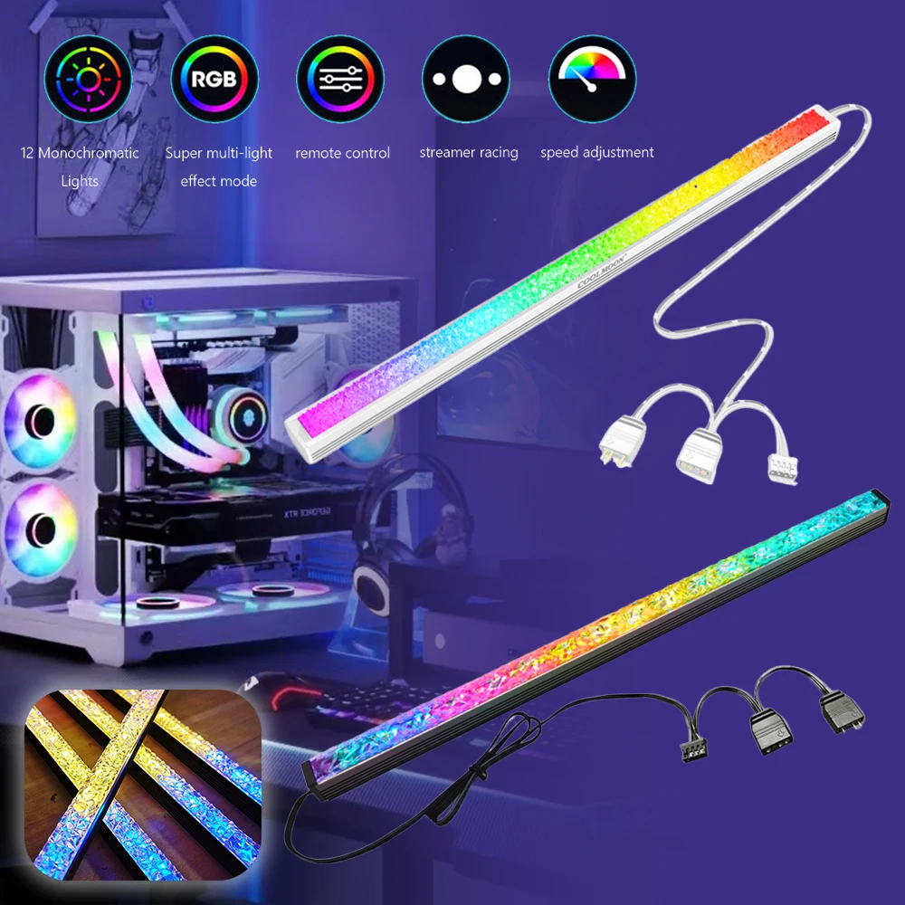 COOLMOON ARGB LED Strip Light 5V 3Pin/Small 4Pin Diamond Magnetic Colorful Atmosphere Bar Magnetic Computer Light