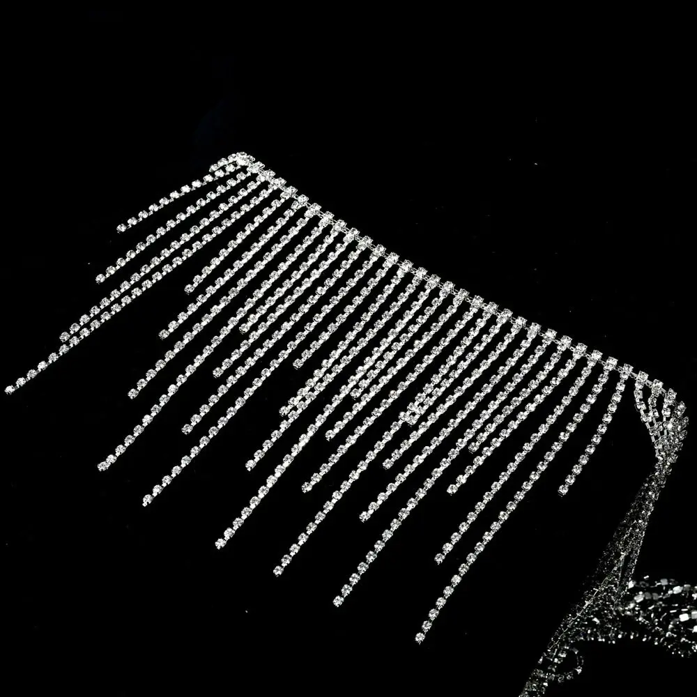 

1Yards Length Crystal Tassel Chain Silver Fringe Design Rhinestone Tassel Chain Crystal Glitter DIY Crafts Claw Chain
