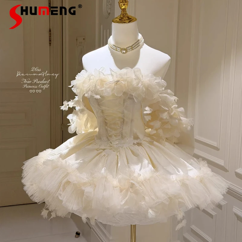 

French Style Birthday Party Adult Ceremony Evening Gown Long Tulle Dress Elegant Chic Floral Wedding High-waisted Dresses Female