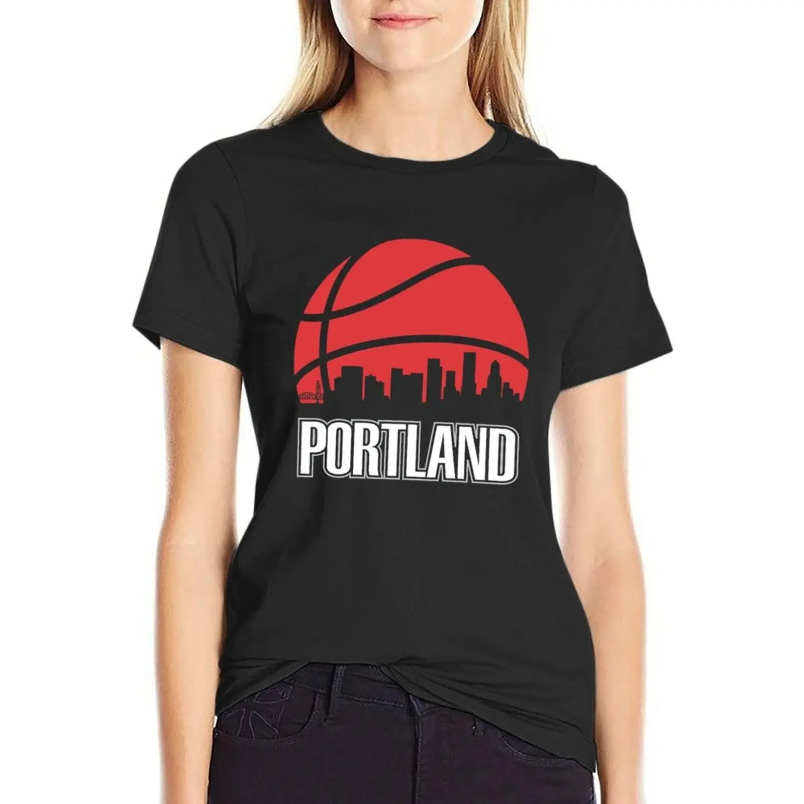 Retro trail blazers Basketball Portland city skyline T-Shirt summer tops kawaii clothes t-shirt dress for Women plus size sexy