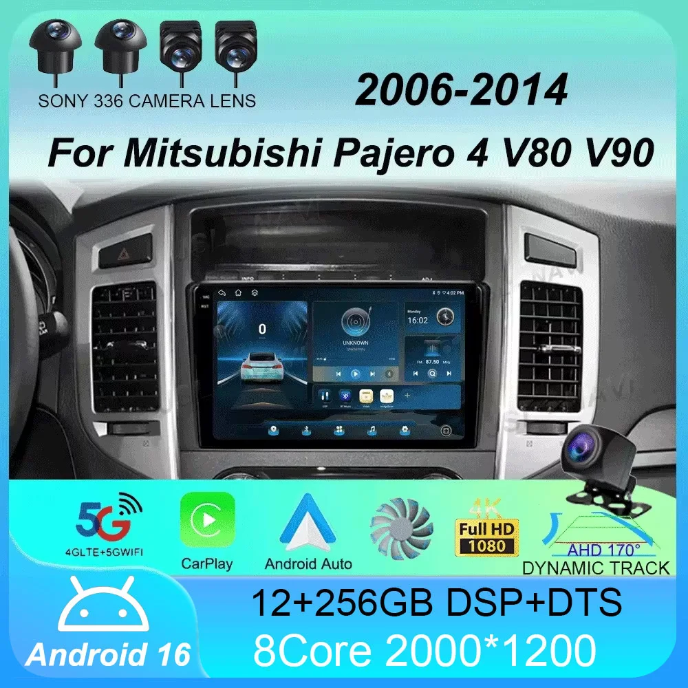 

Car Radio Android16 Carplay For Mitsubishi Pajero 4 V80 V90 2006 - 2014 Navigation GPS Multimedia Player WiFi+4G Stereo video BT