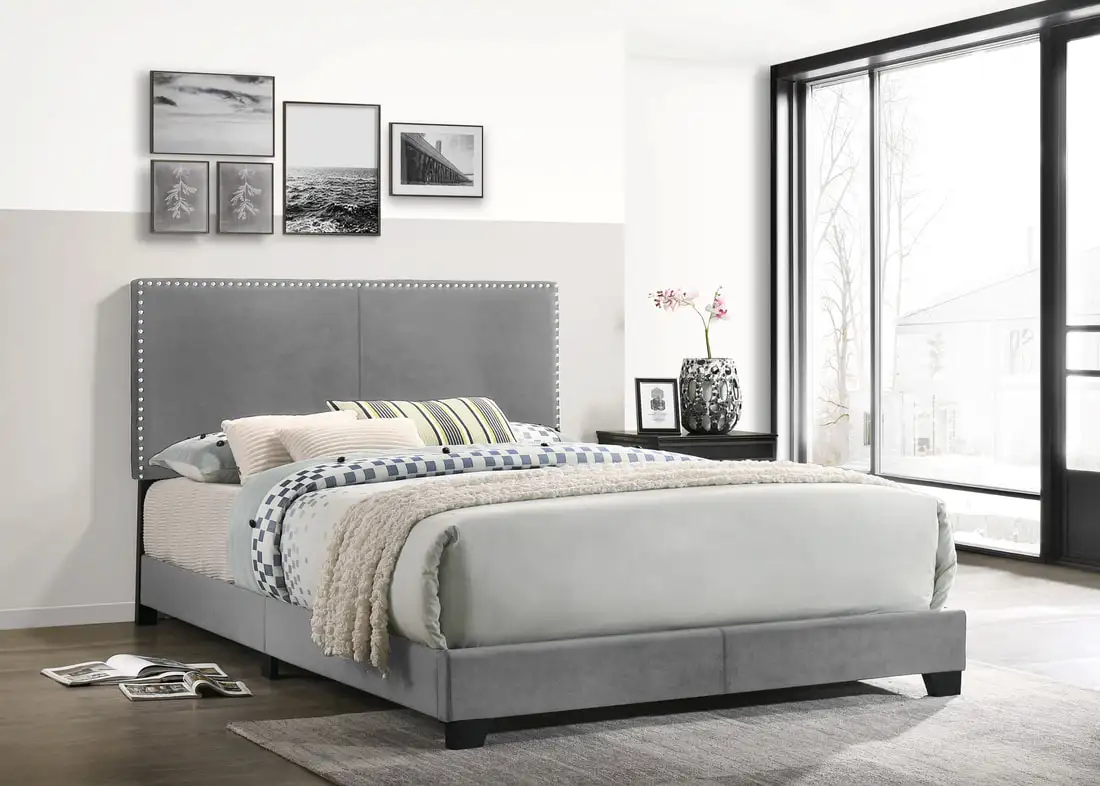 Luxury Velvet Platform Bed Frame with Vertical Channel Tufted Headboard, Solid Wood Slats, No Box Spring Required, Durable Cente