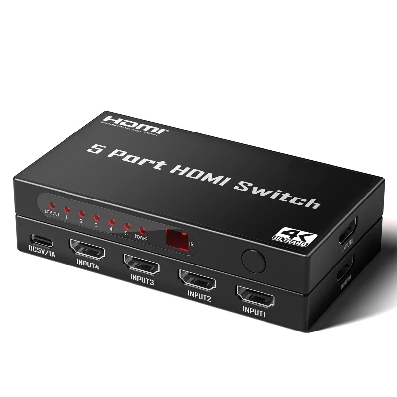 Upgrade 5 In 1 Out HDMI-compatible Switch 4K30Hz 1.4 HDCP1.3 HDR 3D Dolby Vision IR Remote for LED TV PS4 PC Monitor Laptop Game