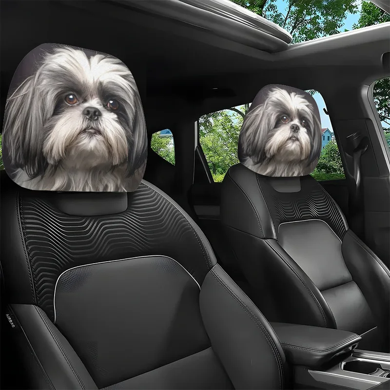Car Headrest Covers, Shih Tzu Dog Print, 1/2 Pcs