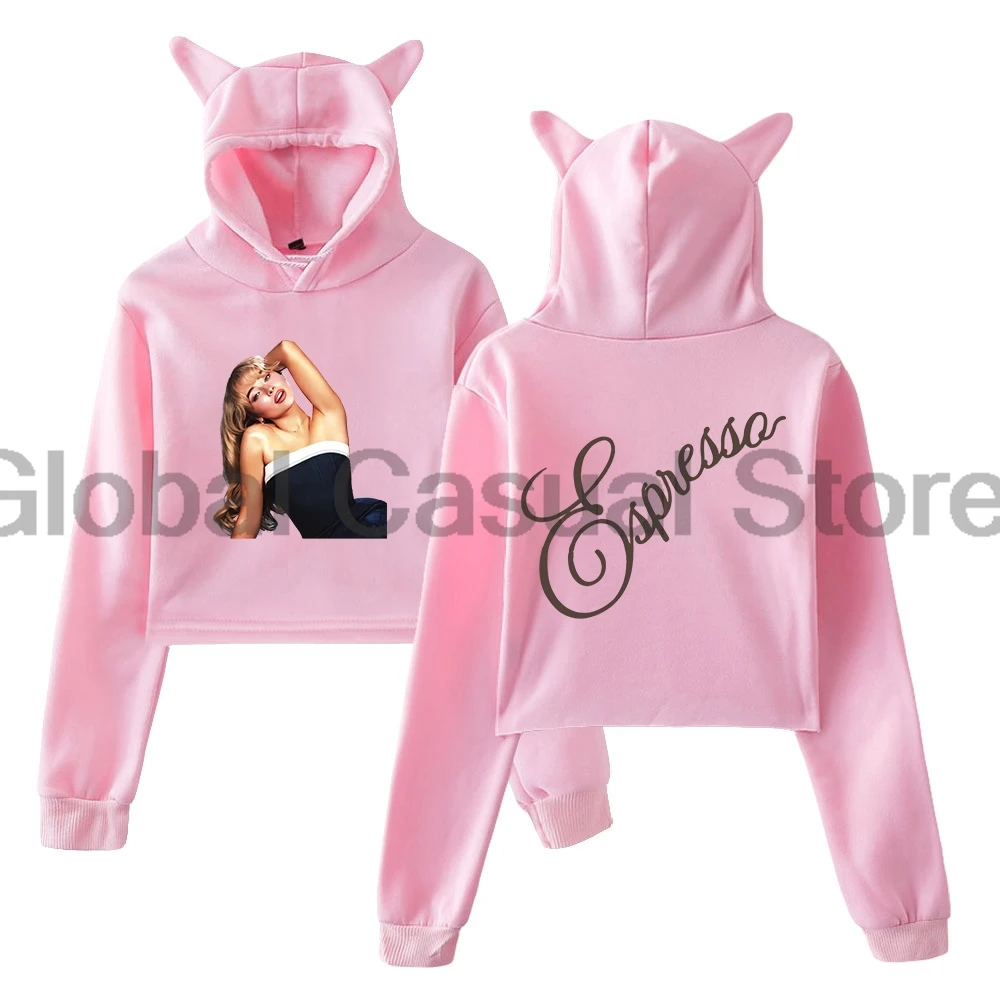 Sabrina Carpenter Espresso Photo Pullover Female Cat Ears Hoodie Long Sleeve Crop Top Streetwear Women's Clothes