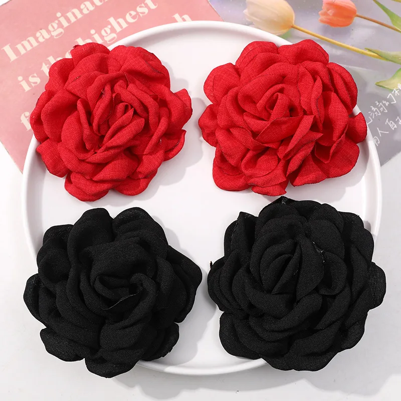 2pcs Fabric Rose Blossom Korean Edition Burnt Edge Camellia DIY hand-woven beaded charms for jewelry making earrings supplies