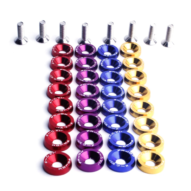 10pcs Car Modified Hex Fasteners Fender Washer Bumper Engine Concave Screws Aluminum Fender Washers License Plate M6 Bolt