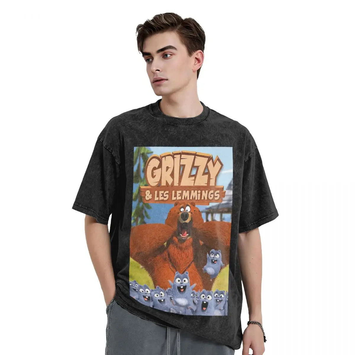 

Анимация Grizzy And The Lemmings, мультяшные аниме-футболки, винтажная футболка в стиле хип-хоп с короткими рукавами, уличная одежда, футболки для мужчин и женщин