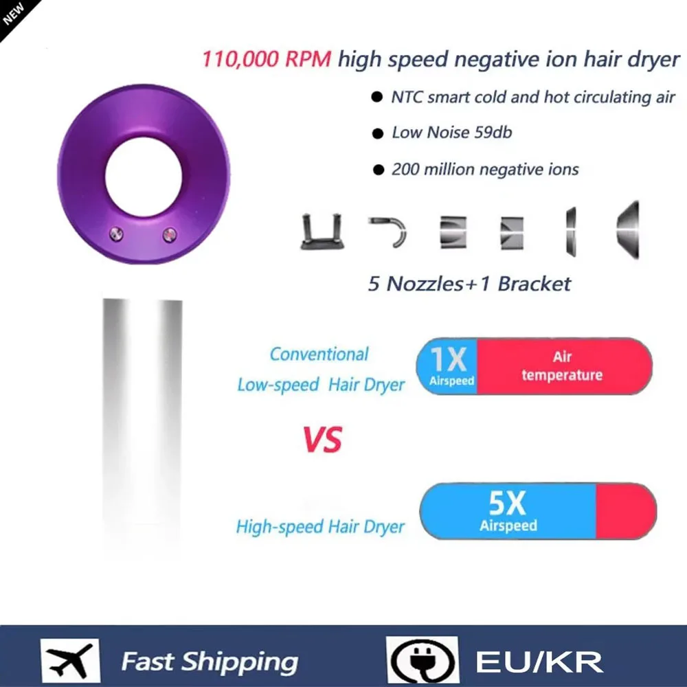 

220V High-Speed Hair Dryer Super Leafless Hair Dryer Personal Hair Care Styling Negative Ion Portable Fast-Drying Hair Dryer
