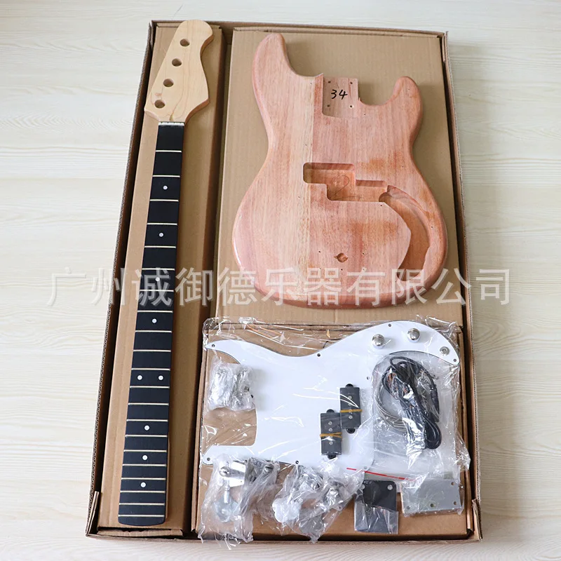 

Electric guitar DIY semi-finished bass assembly and modification guitar kit. Guitar body and neck with maple and oak wood.
