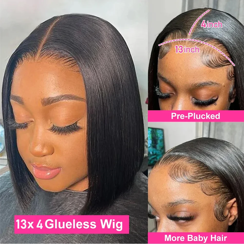 Wear And Go Glueless Straight Bob Wig Lace Front Human Hair Wigs For Women Peruvian Lace Frontal Wig perruques cheveux humains image 3