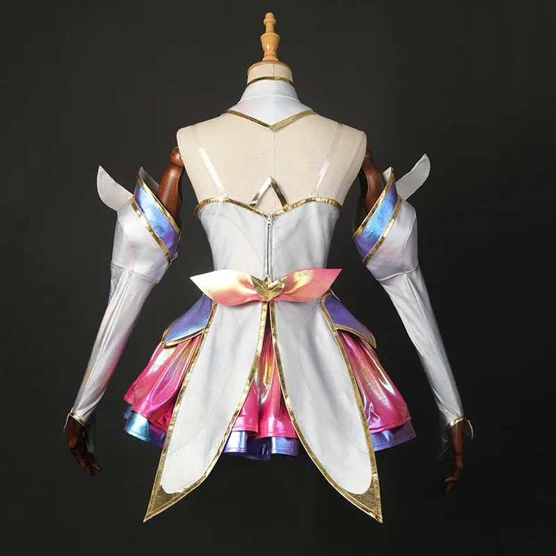 لعبة LOL Star Guardian Kaisa أزياء تنكرية شعر مستعار مجموعة كاملة من التنانير والجوارب وغطاء للرأس من الريش ملحقات حفلات الهالوين