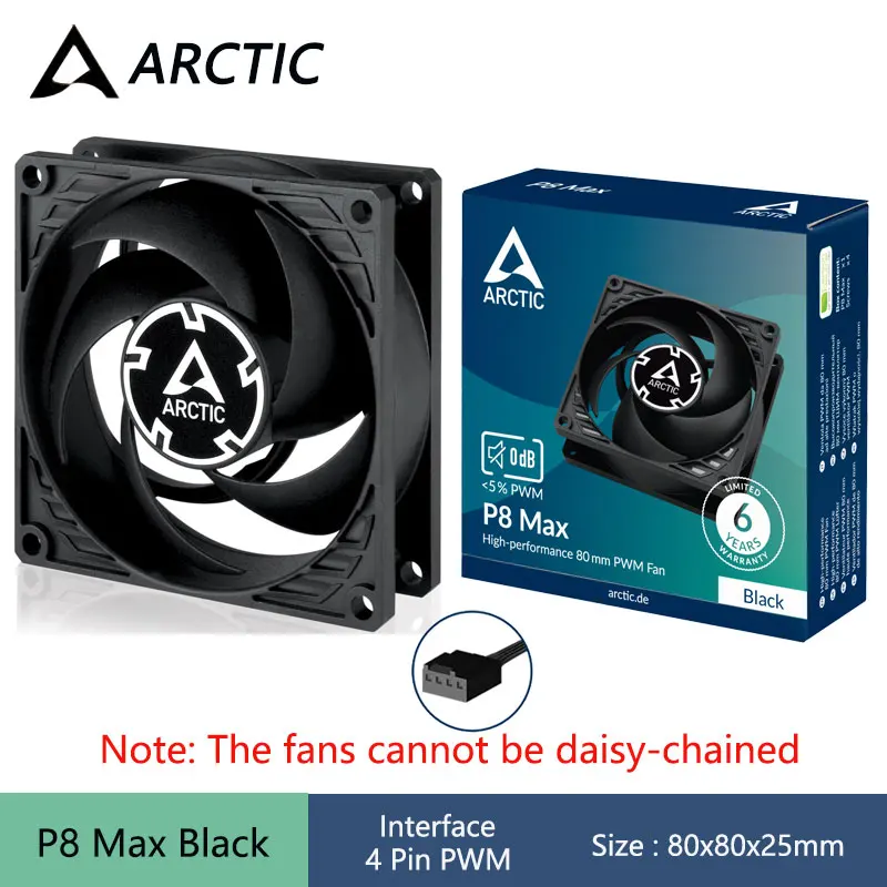 ARCTIC P8 MAX 80x80x25mm Computer Case Fan,12V 4 Pin PWM Fan Speed 500-5000 RPM/Suitable for CPU Cooler/PC Case/2U Server Rack