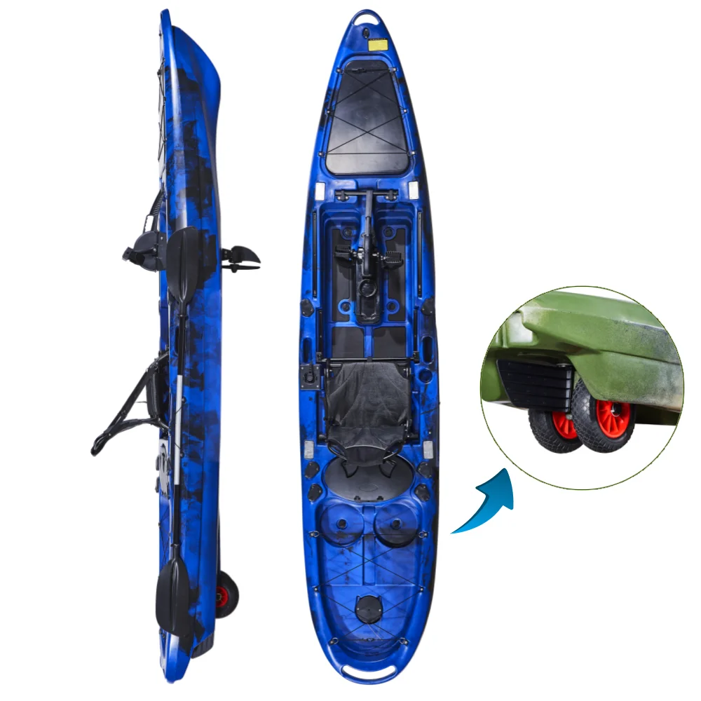 

LSF 13ft One-Person Pedal Drive Fishing Kayak with 2 Wheels Easy to Carry Single Seat Kayak for Water Sports CE Approved