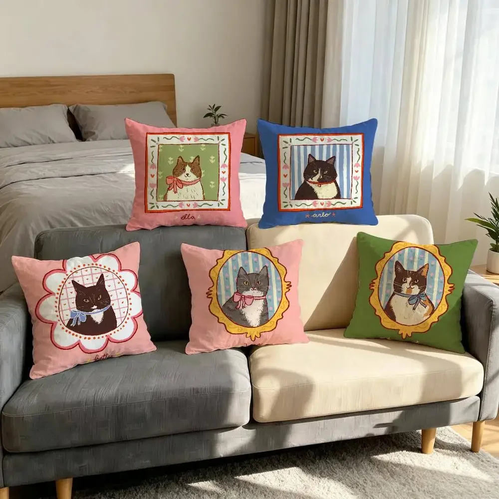 Cute caroon cat portrait photo frame fashion art soft Pillow Case for Sofa Living Room Home office Decor Protective Covers funda
