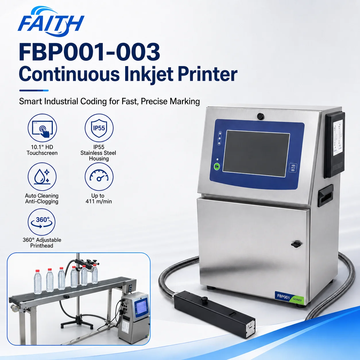 CIJ Small Character Continuous Inkjet Printer Industrial Coding Machine for Batch Expiry Date QR Code Serial Number Printing