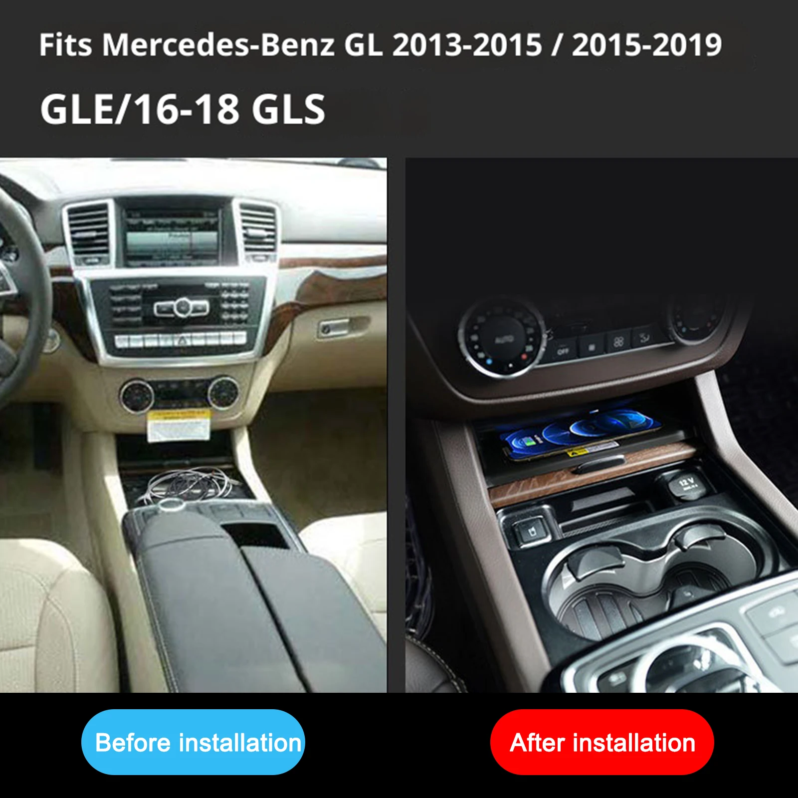 The Leaset For Benz GL ML GLE GLS 2013-2019Car center console phone charger fast wireless charger charging plate charging holder