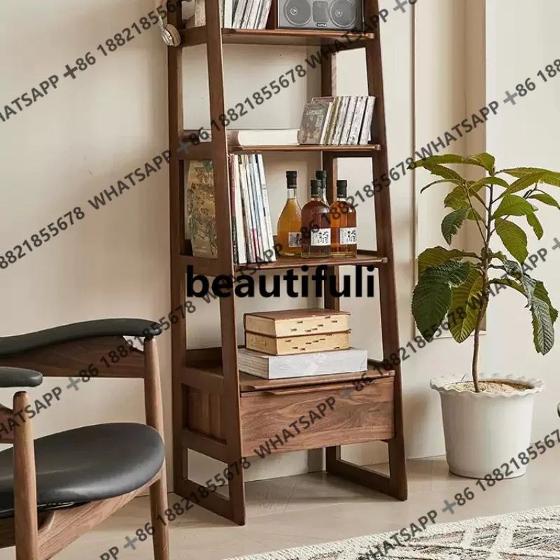 North American black walnut all solid wood trapezoidal bookshelf newspaper shelf floor simple multi-layer bookcase