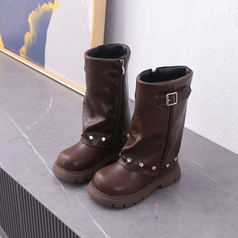 Children's Winter Boots Vintage Fashion Little Girls Mid-calf Boots Non-slip Wedding Party Kids Princess Platform Plush Boots