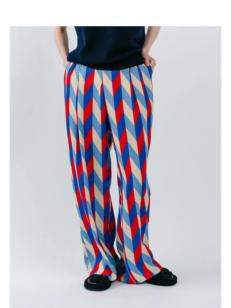 

Широкие брюки RINING с неоновым ромбовидным узором, высокая талия, длинные, для осени и зимы, из полиэфирного волокна