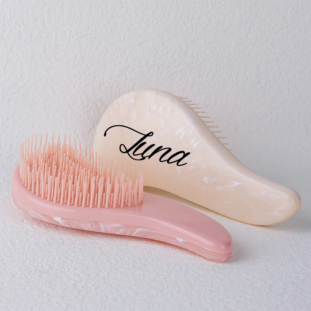 Personalized Marbled Soft Tooth Comb Portable Magic Handle Hair Brush Gift with Name for Girls Bridal Bridesmaids Party Bride