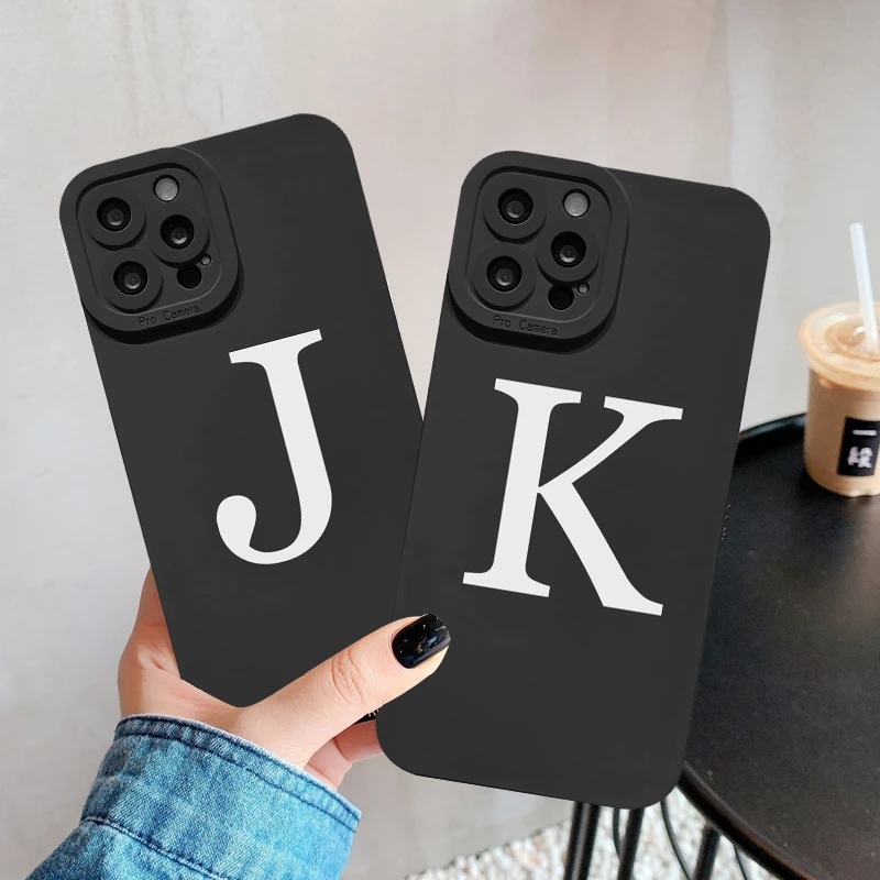 Initial Letter A Z Fashion Etui na telefon do iPhone 11 13 12 14 Pro Max 7 8 Plus SE2 X XS XR Luksusowe białe gładkie etui z miękkimi literami
