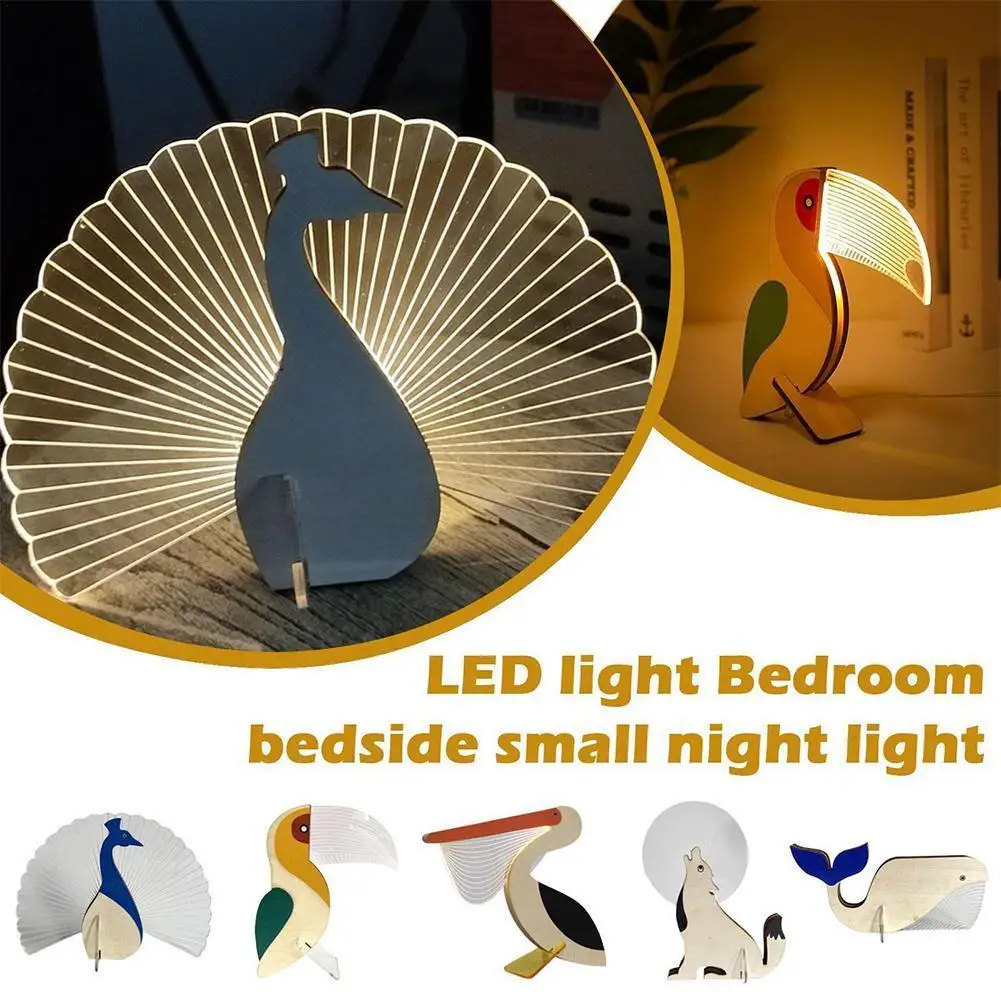 

Portable Fun Animal Night Light Owl Peacock Shape Table Lamp Wooden Ornaments For Home Decoration