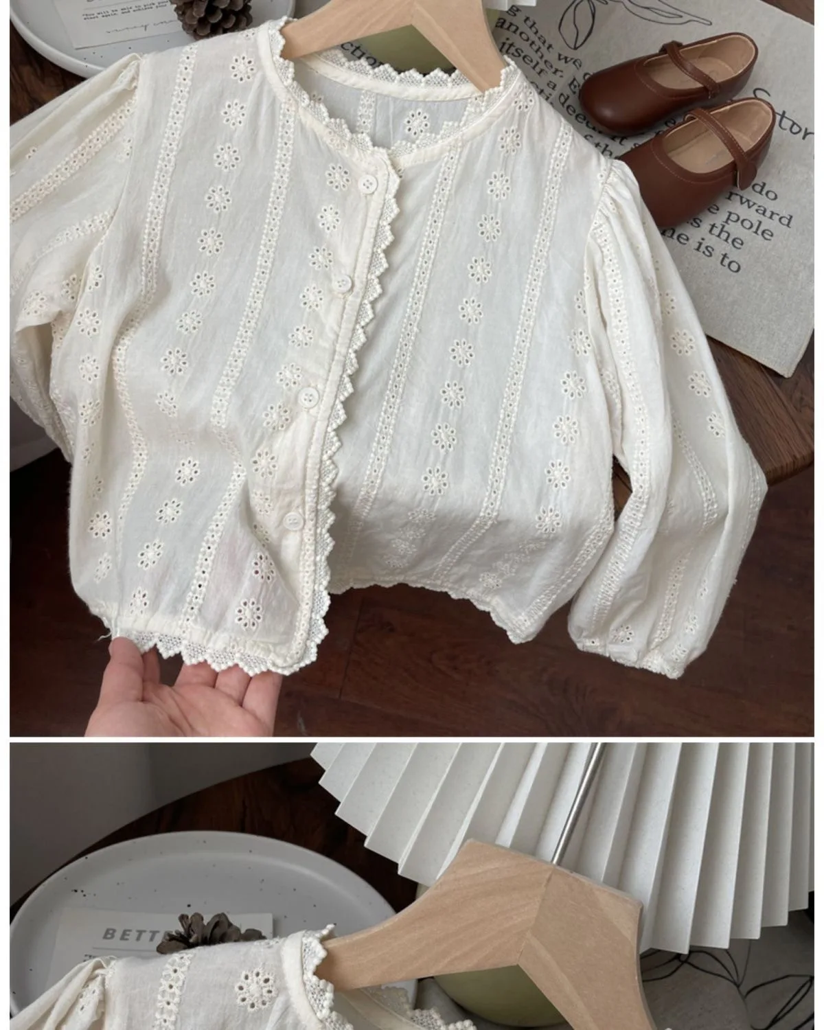 Baby-Cardigan mit Spitzenbesatz, Frühling/Herbst, leichte, atmungsaktive Jacke, bequemes, dehnbares, lässiges Oberteil für Mädchen, niedlich und elegant. – Detail 6