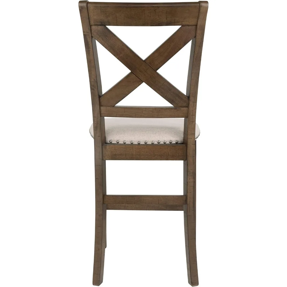 Moriville Rustic Farmhouse 24.5" Upholstered Barstool, 2 Count, Beige & Brown