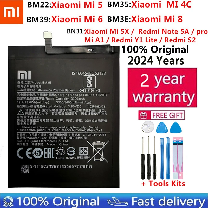 Xiaomi – batterie d'origine BM22 pour téléphone portable, pour Xiaomi MI 5 5X Mi 4C Mi 6 Mi 8, Redmi Note 5A Pro BM35 BM39 BN31 BM3E