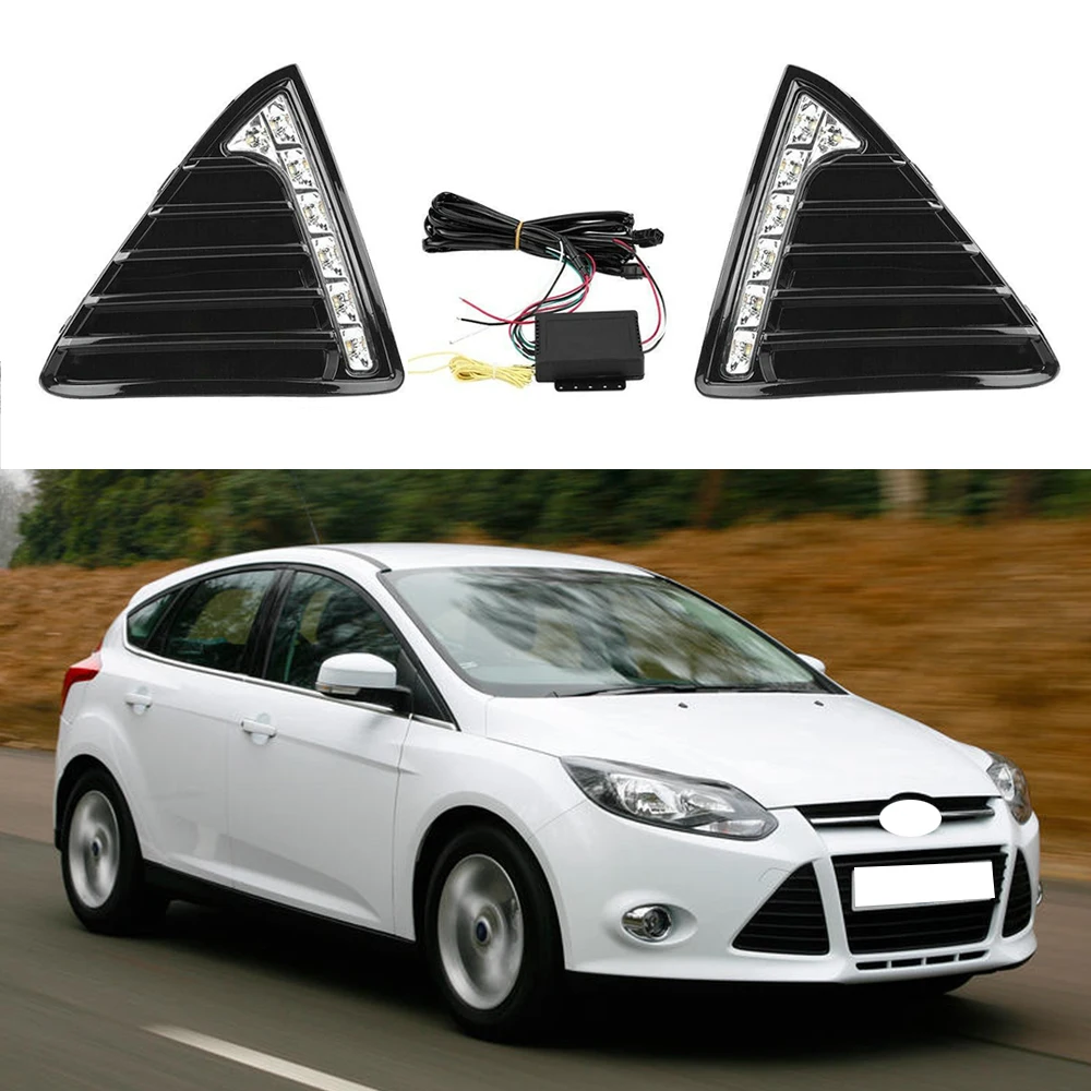 

LED DRL Car Daytime Running Light Front Bumper Fog Lamps Assembly w/ Turn Signal Accessories For Ford Focus 2011 2012 2013 2014